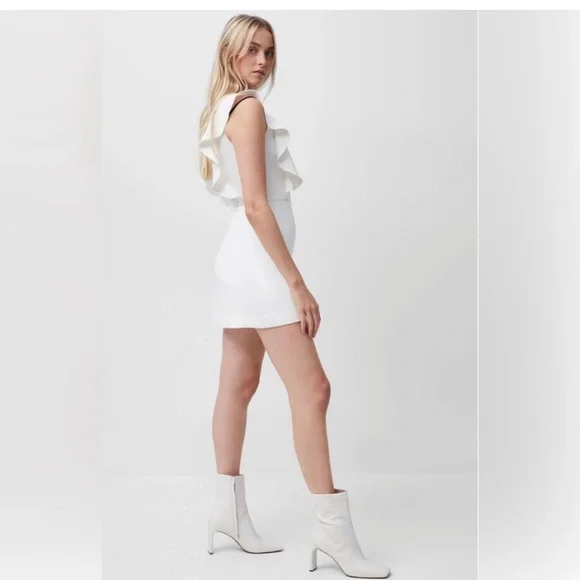 FRENCH CONNECTION Womens White Stretch Zippered Ruffled Trim At Shoulders size 6 - Picture 2 of 9